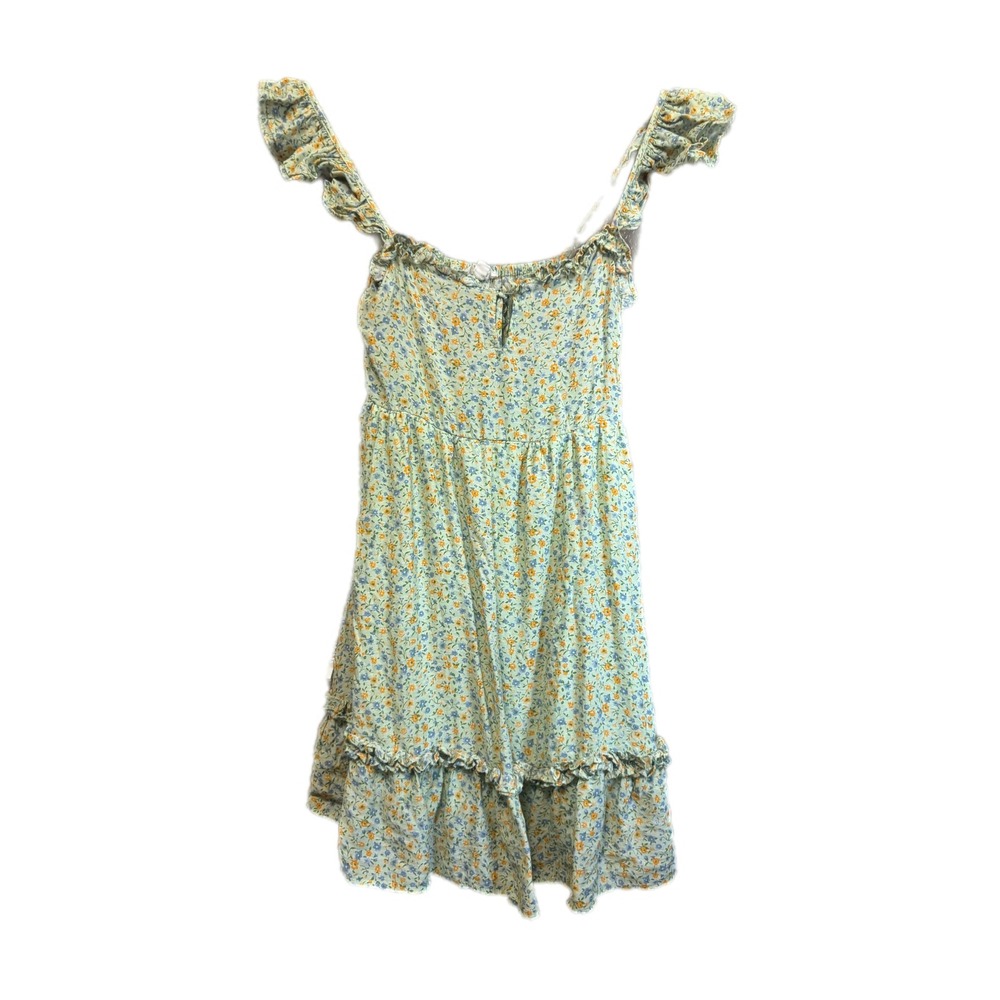 MINE Floral Mini Dress Women S‎ Green Ruffle Strap Smocked Back CR1946 Excellent